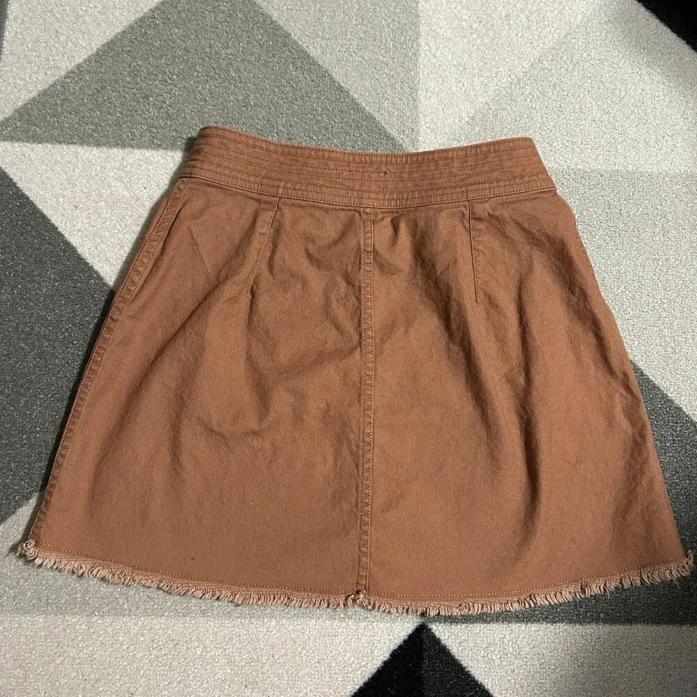 Madewell Rusty Brown Snap Front A-Line Raw Hem Mini Skirt Women's Size 00‎